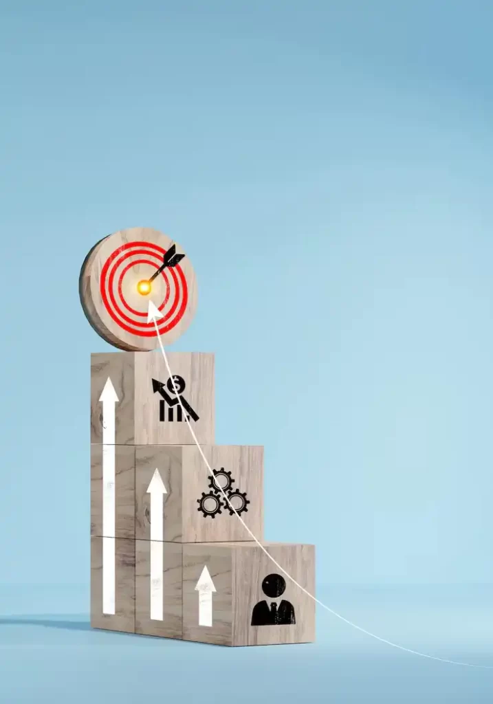 woods-block-step-table-with-icon-action-plan-target-icon-top-wooden-cube-blocks-shining-rise-up-arrow-shoot-up-towards-goal-business-growth-process_184421-2213